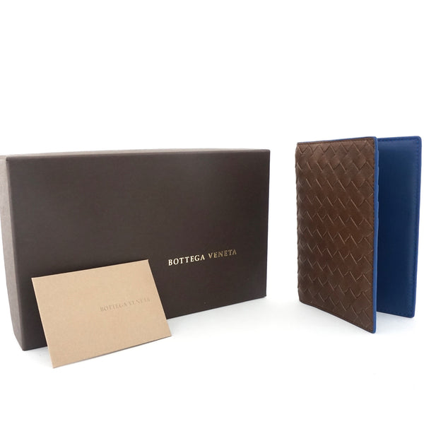 Bottega Veneta Brown Blue Passport Cover